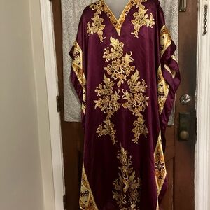Vintage Winlar Caftan Dress Womens One Size Purple Floral V Neck Kaftan